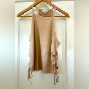 Beige Sleeveless Top (faux suede) with Side Ties